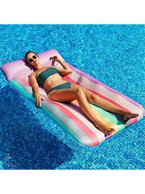 Oversized Pool Float Lounge Chair Inflatable Floatie Adult Purple Stripe Large